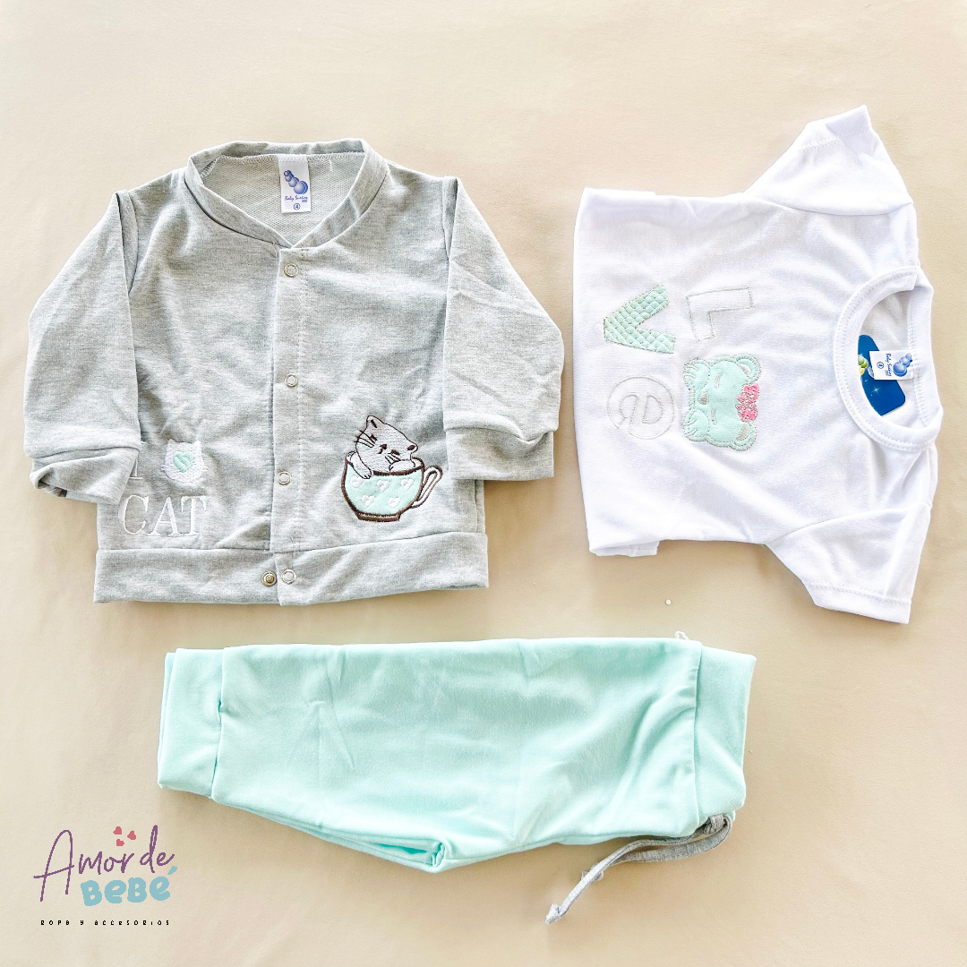 Conjunto sudadera gatico x 3 piezas