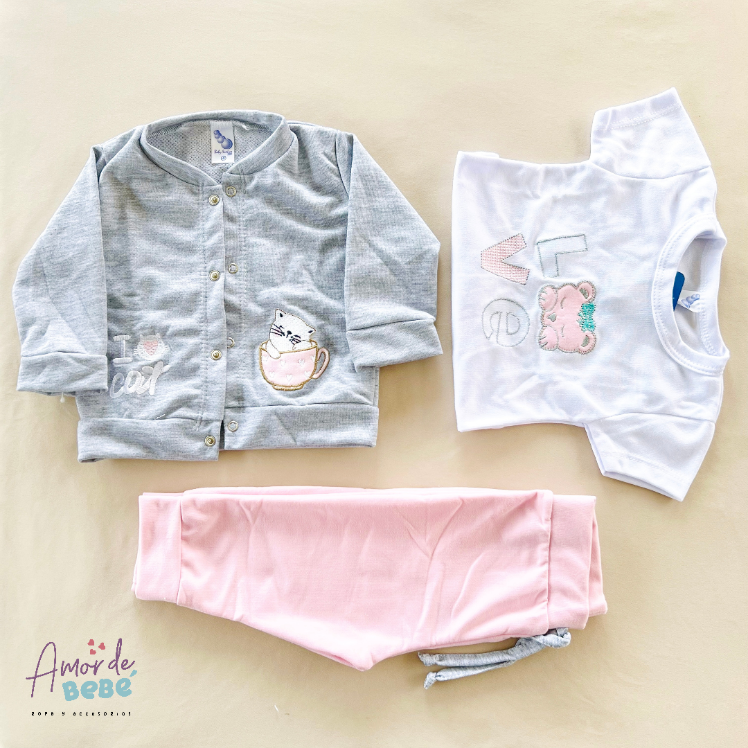 Conjunto sudadera gatico x 3 piezas