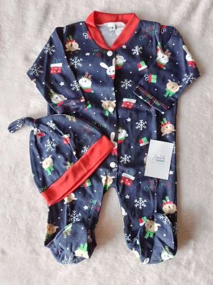 Pijama bebé navidad. Enteriza y gorro