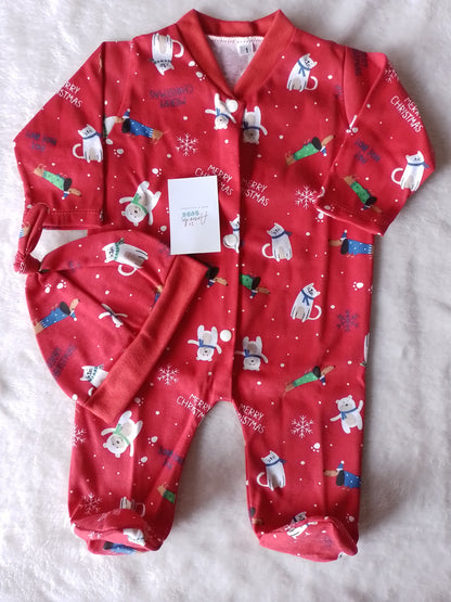 Pijama bebé navidad. Enteriza y gorro
