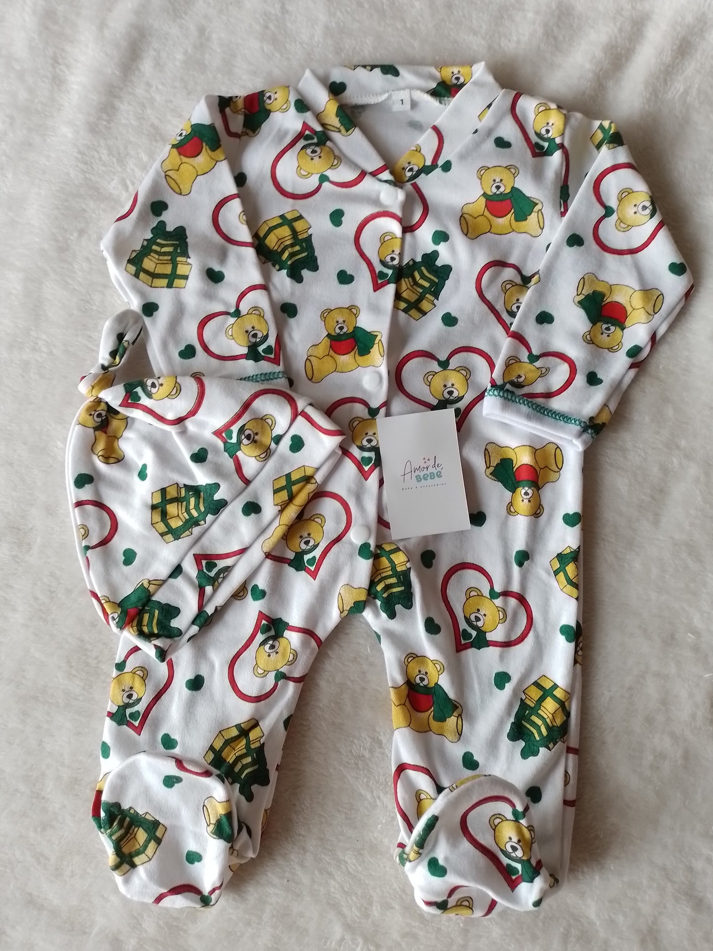 Pijama bebé navidad. Enteriza y gorro