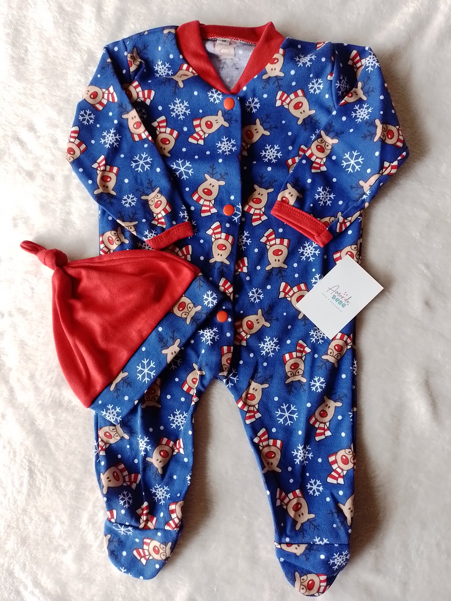 Pijama bebé navidad. Enteriza y gorro