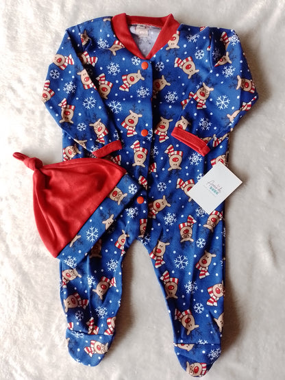 Pijama bebé navidad. Enteriza y gorro