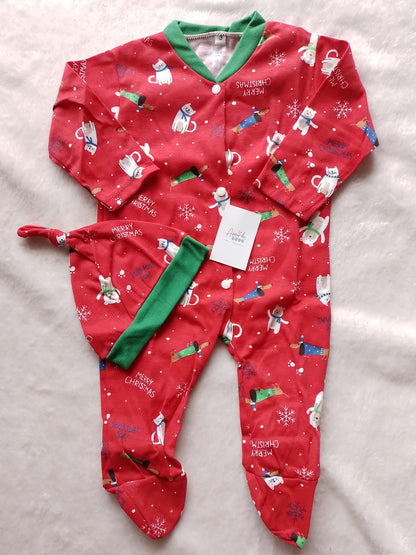 Pijama bebé navidad. Enteriza y gorro